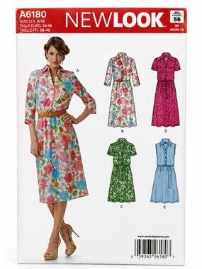 New Look A6180 Shirt Dress Sewing Pattern – Size 10–22